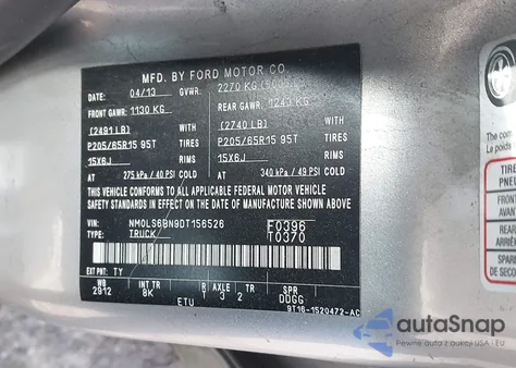 2013 Ford Transit Connect Xlt z USA, uszkodzony, nr VIN NM0LS6BN9DT156526